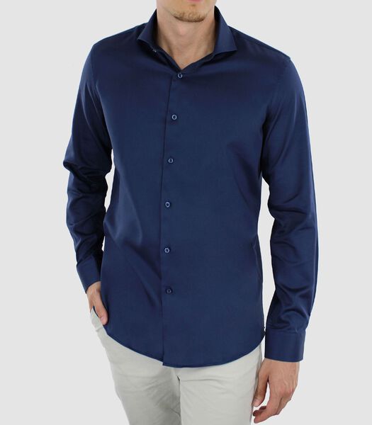 Strijkvrij Overhemd - Navy - Slim Fit - Katoen Satijn - Heren