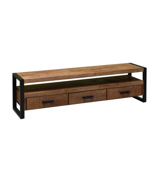 Robust - TV-meubel - 180cm - 3 lades - 1 nis - naturel mangohout - staal