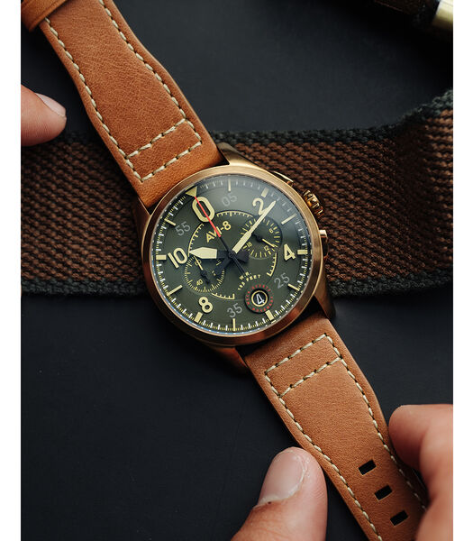 Montre homme Méca-quartz japonais chronographe - Bracelet cuir - Date - Spitfire