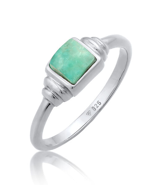 Ring Elli Premium Ring Dames Solitaire Vintage Eenvoudig Kwadraat Met Amazoniet In 925 Sterling Zilver Verguld