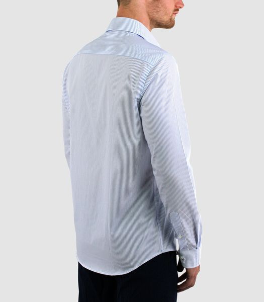 Strijkvrij Overhemd - Wit Blauw Gestreept - Slim Fit - Poplin Katoen - Lange Mouw