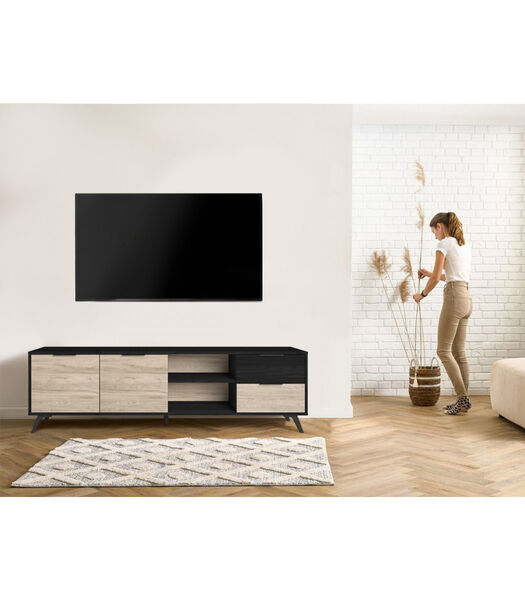 TV-meubel INAYA 181 cm hout en zwart