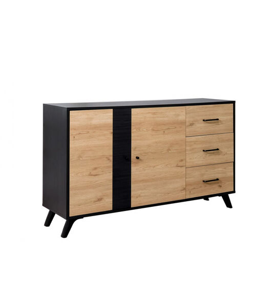 Buffet 2 portes 136 cm ROMY imitation chêne et noir