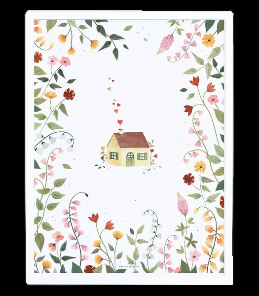 QUEYRAN - Affiche encadrée maison et fleurs (P0309C)