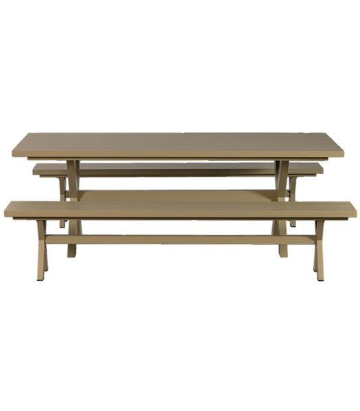 Picknick Tuintafel + bankjes - Aluminium - Groen - 75x220x105