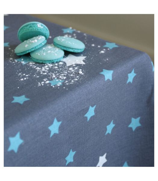 Gecoat tafelkleed Stars grijs/turquoise