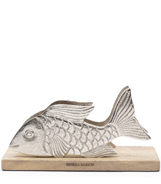 RM Fish Servethouder staand - met houten plateau en zilveren vis