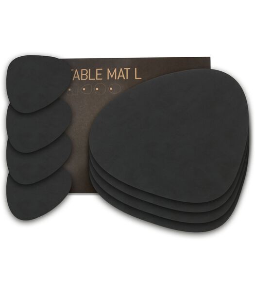 Giftset Placemats & Onderzetters Nupo - Leer - Black - 8-Delig