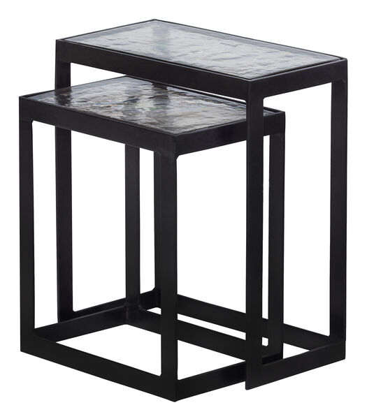 Lot de 2 Tables D'Appoints  - Métal/Verre - Antique  - Dia