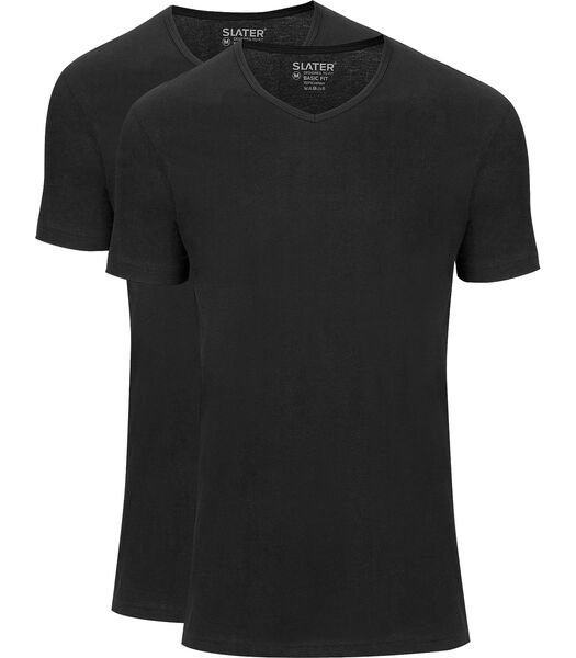 2-pack Basic Fit T-shirt V-hals Zwart