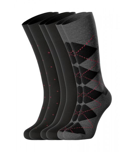 Set van 3 paar effen sokken en sokken met patroon