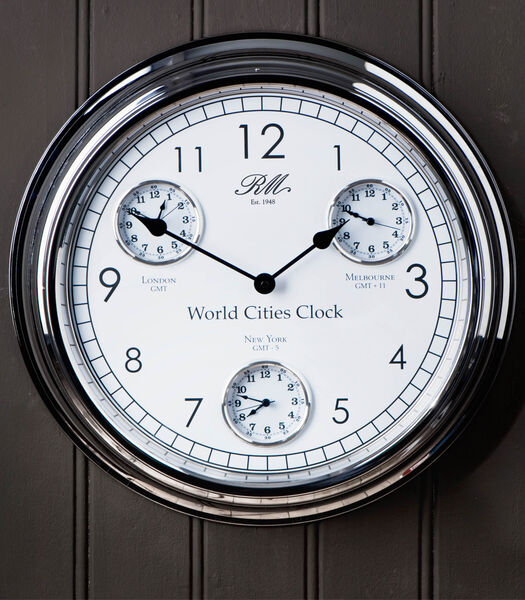Wandklok - World Cities Clock - Zilver - 1 Stuks