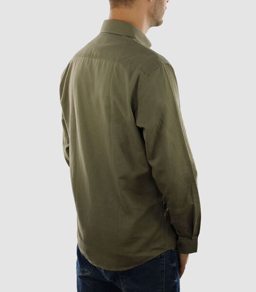 Chemise à manches longues pour homme - Vert - Coupe slim - Rayonne de lin