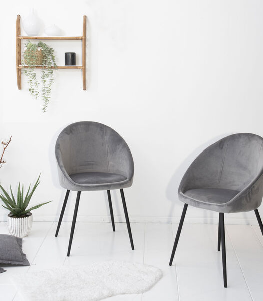 Set van 2 vintage DIANE grijs fluwelen stoelen