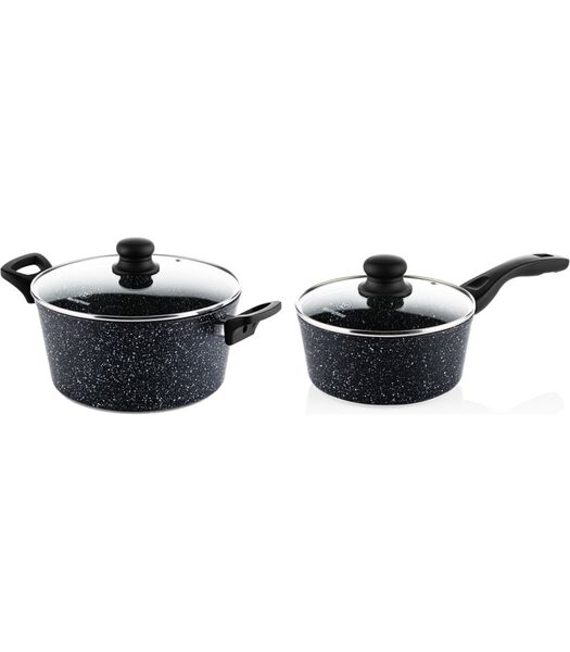 Pannenset Black Marble (Braadpan ø 24 cm + Steelpan ø 18 cm) - Inductie en alle andere warmtebronnen