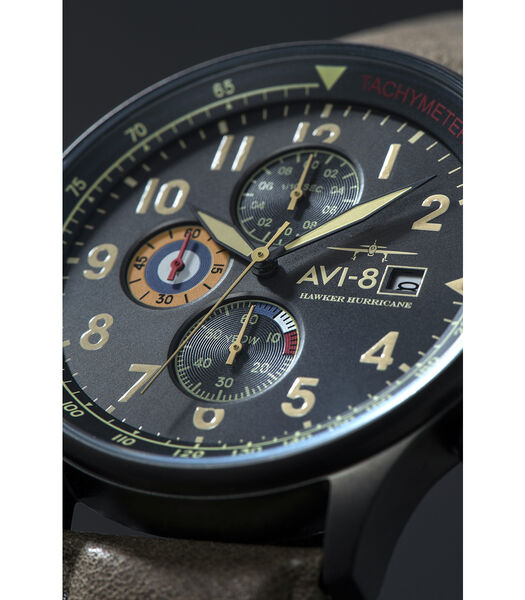 Montre homme quartz japonais chronographe - Bracelet cuir - Date - Hawker Hurricane