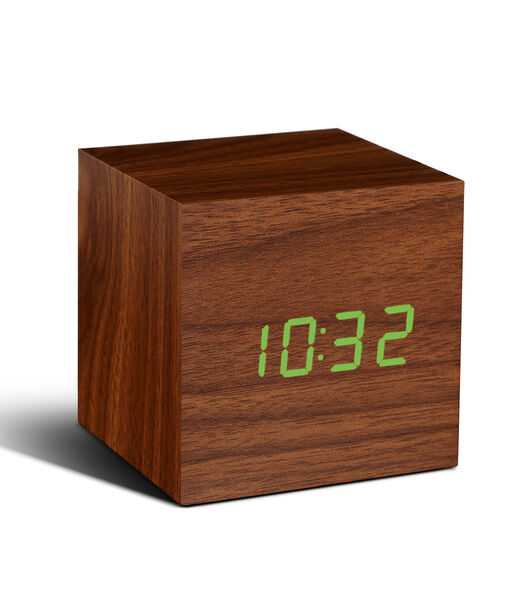 Cube click clock Wekker - Walnoot/LED Groen