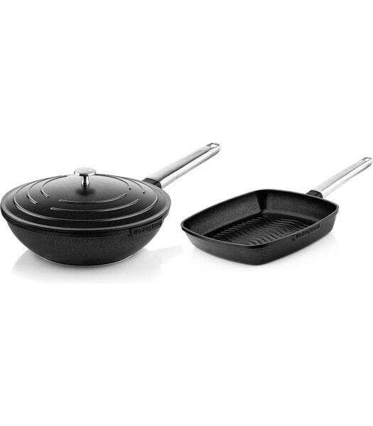 Ensemble de casseroles  Performance (poêle wok + poêle grill) ø 28 cm - Noir - Induction et toutes autres sources de chaleur