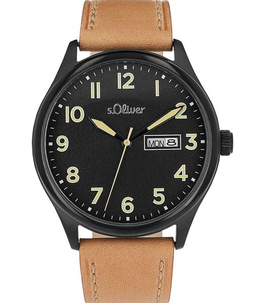 Quartz horloge voor mannen, roestvrij staal IP zwart | leer