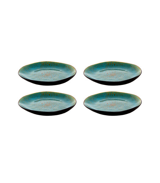 Bord Lotus 20.5 cm Turquoise Zwart Stoneware 4 stuks