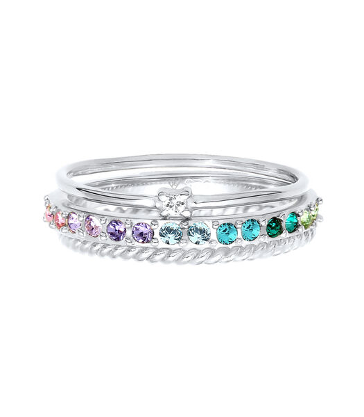 Ring Dames Set Multi-Colour Fonkelend Met Kristallen Kleurrijk In 925 Sterling Zilver Verguld