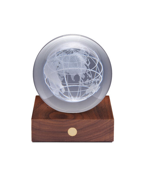 Amber Crystal Objet Lumineux - 3D Globe Terrestre - Noyer