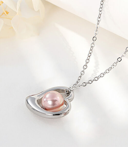 Collier femme pendentif coeur avec perle - Acier inoxydable