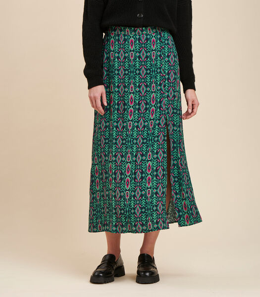Lange groene rok met split met print