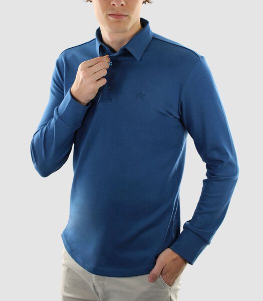 Heren Polo Lange Mouw - Strijkvrij Poloshirt - Royal Blue - Blauw - Slim Fit - Excellent Katoen