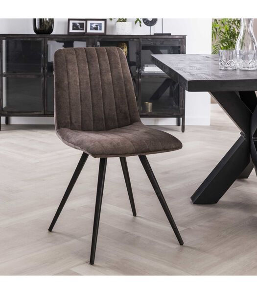 Lined Velvet - Chaise de salle à manger - lot de 4 - velours - taupe - rayé - métal - noir