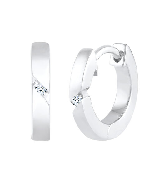 Boucles D'oreilles Femmes Créoles Basique Avec Diamant (0.03 Ct.) En Argent Sterling 925