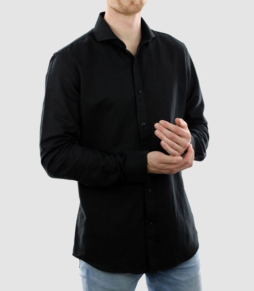 Heren Lange Mouwen Overhemd - Zwart - Slim Fit - Linnen Rayon