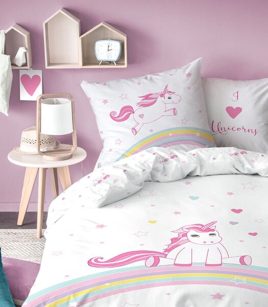 Housse de couette Licorne rose coton