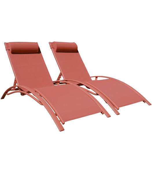 Set van 2 GALAPAGOS ligstoelen in textilene terracotta - aluminium terracotta