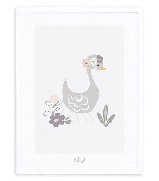 MY LOVELY SWAN - Affiche enfant encadrée - Cygne et fleurs