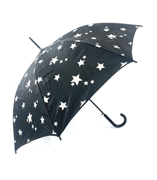 Parapluie Dame Long Ac Noir avec étoiles argentées
