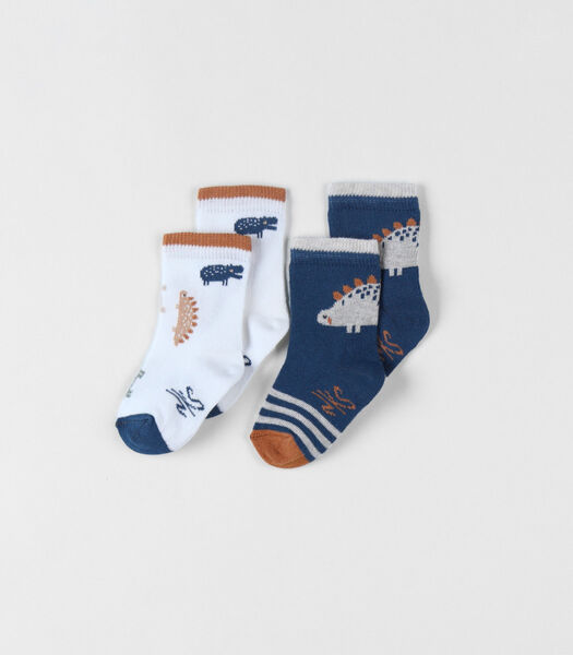 Set met 2 paar sokken uit tricot, donkergroen/ecru