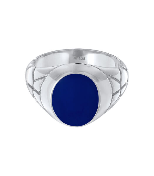 Ring Basic Heren Zegelring Ovaal Blauw Met Email In 925 Sterling Zilver Verguld