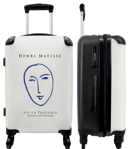 Bagage à main Valise avec 4 roues et serrure TSA (Art - Matisse - Art linéaire - Visage - Bleu)