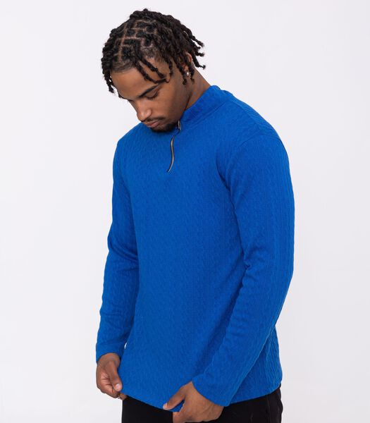 Pull en maille à motifs col montant demi zip