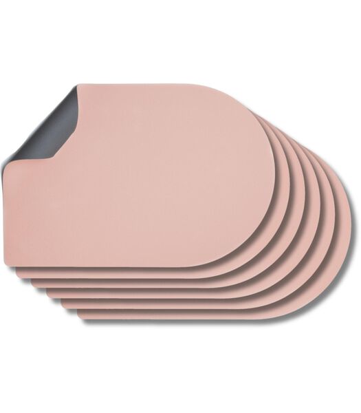 Placemats - Vegan leer - Grijs / Roze - Bread - dubbelzijdig - 44 x 30 cm - 6 Stuks