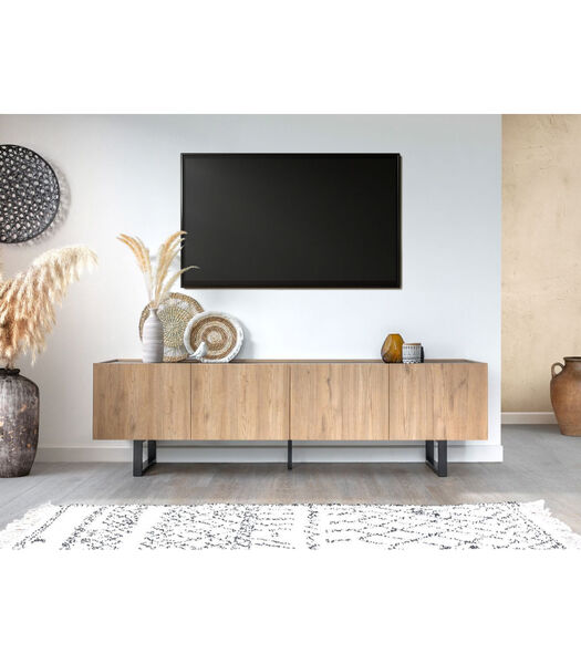 TV-meubel OPERA 180 cm eiken en zwart marmereffect