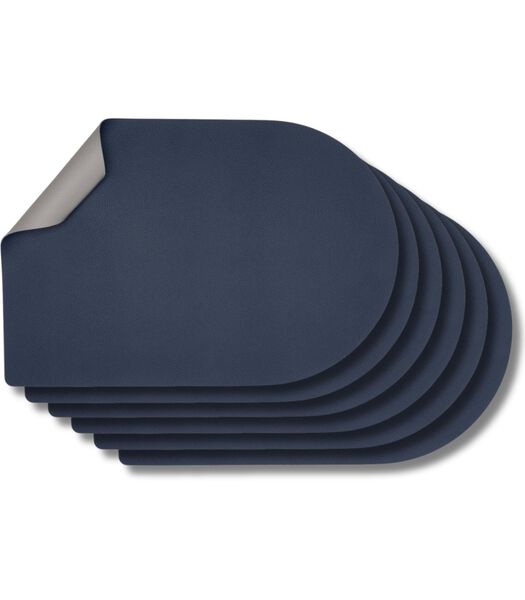 Placemats - Vegan leer - Grijs / Blauw - Bread - dubbelzijdig - 44 x 30 cm - 6 Stuks