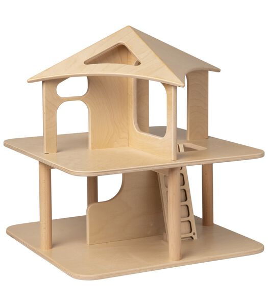 houten speelgoed Poppenhuis open aan 4 zijden-naturel (geschikt voor kinderopvang)