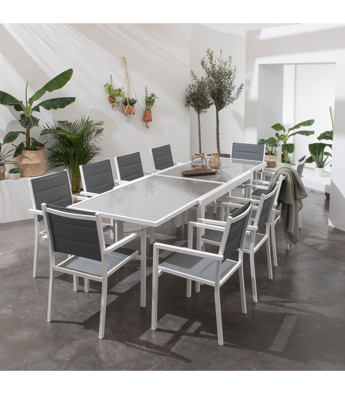 LAMPEDUSA grijs textilene verlengbare tuinset 10 zitplaatsen - wit aluminium image number 1
