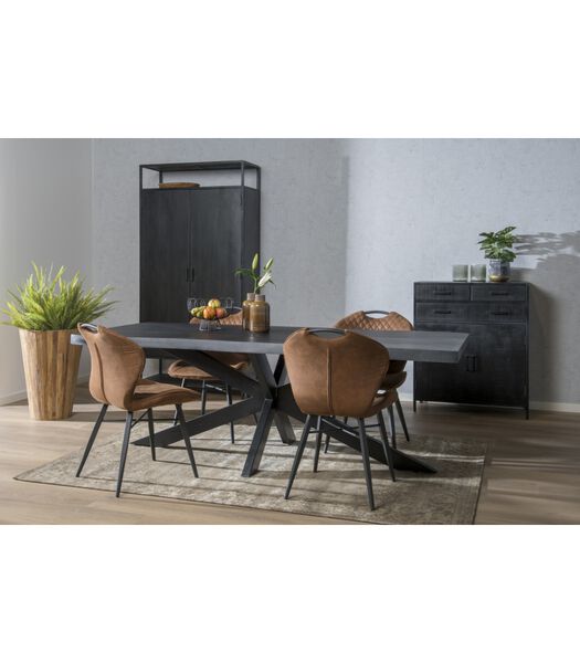 Black Omerta - Eettafel - rechthoekig - boomstam - 220cm - mango - zwart - stalen spiderpoot - zwart gecoat