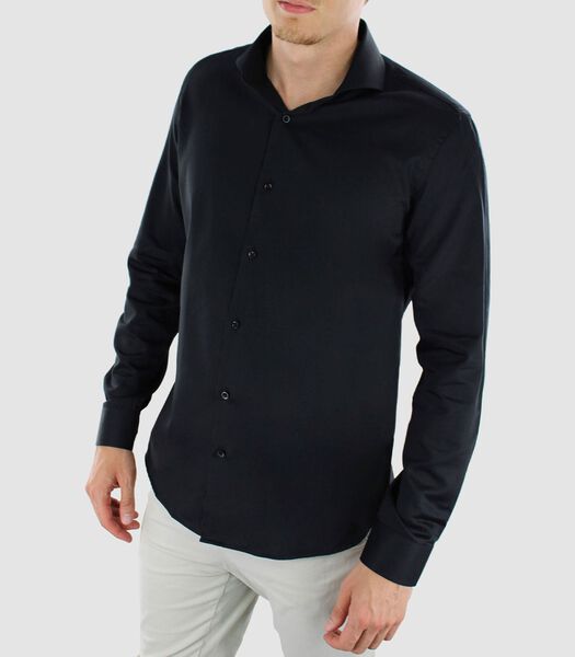 Strijkvrij Overhemd - Zwart - Slim Fit - Katoen Satijn - Lange Mouw - Heren