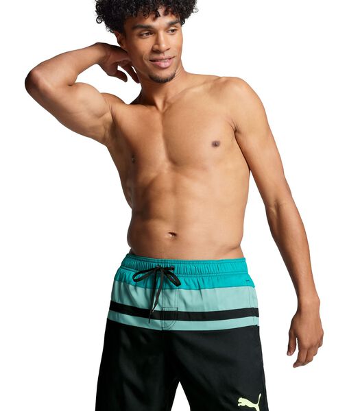 Hertige Strip Mid Shorts Zwembroek Teal