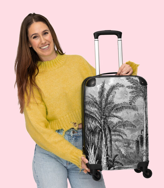 Ruimbagage koffer met 4 wielen en TSA slot (Vintage - Jungle - Palmboom - Zwart wit - Natuur)