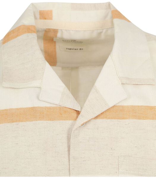  Short Sleeve Overhemd Leo Linnen Streep Ecru